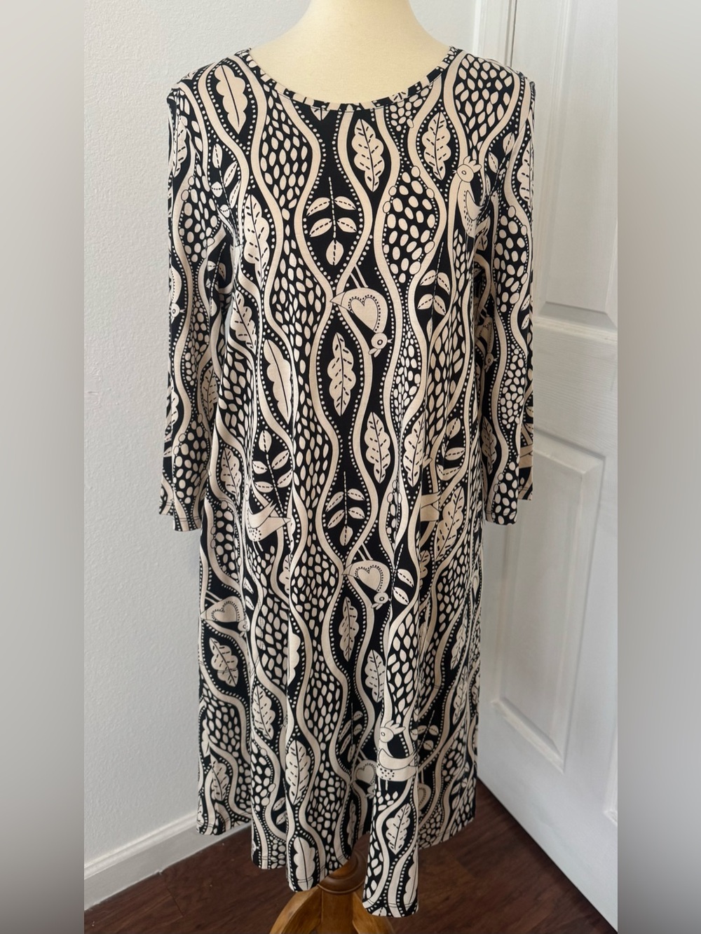 Gudrun Sjoden Dress Folk Art Bird Hearts Leaves Lagenlook Organic Cotton Medium